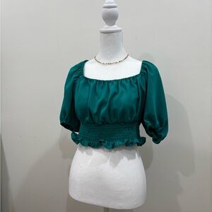Bar III Teal Puff Sleeve Blouse